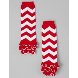Red and White Zigzag Ruffle Leg Warmers